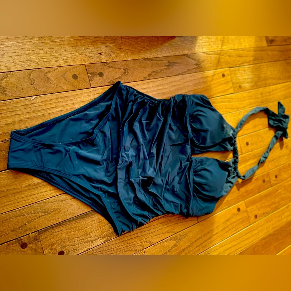 Flattering one piece scrunched waist swimsuit